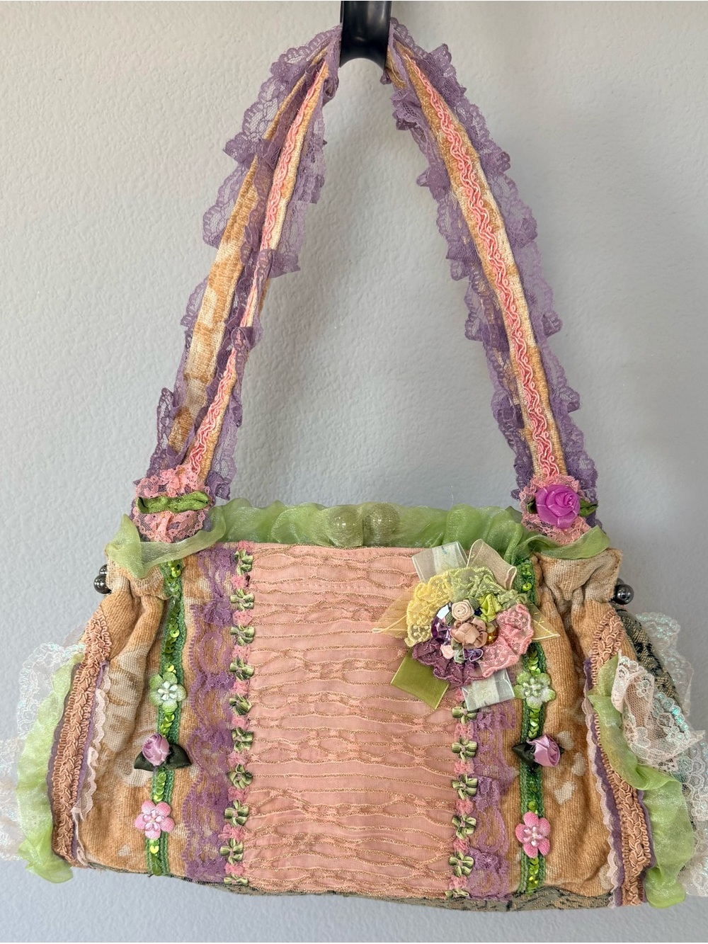 Vintage Whimsical Victorian Style Boho Embellished Purse Bag Lace Cottage/Fairy
